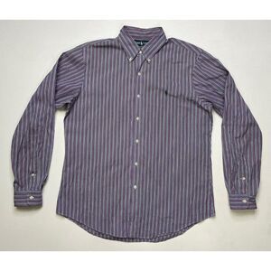 Polo Ralph Lauren Shirt Men Large Purple Green Pony Button Up Dress Striped